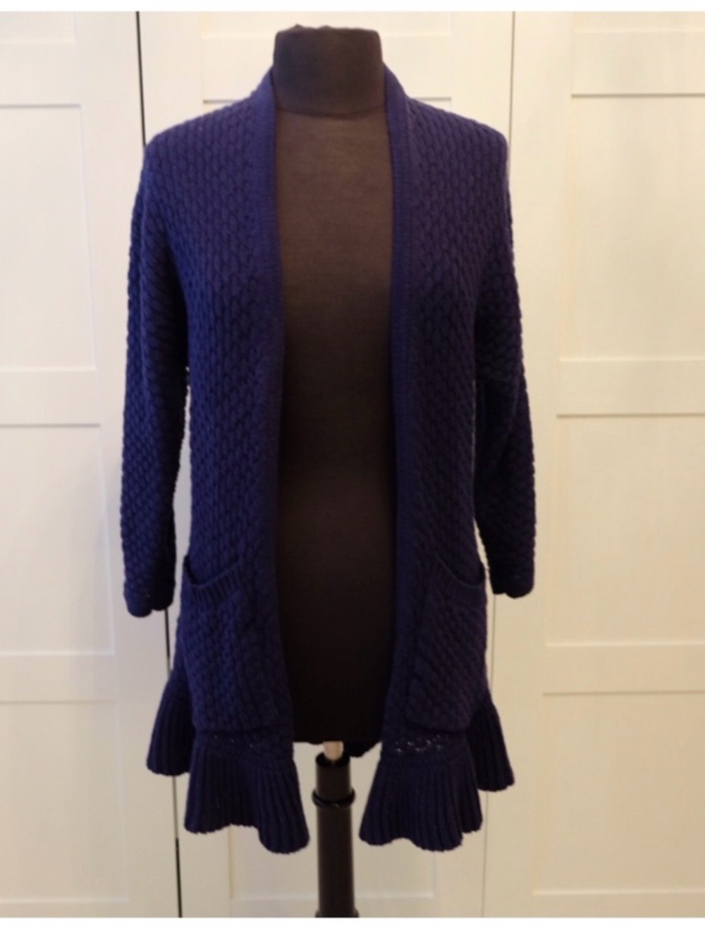 Anthropologie Navy Ruffles long open cardigan
